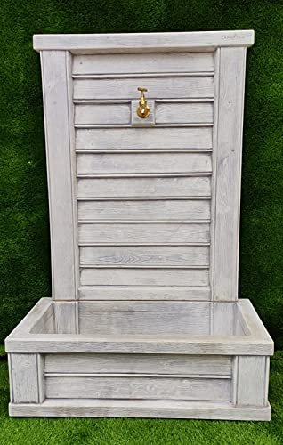 Fontaine murale modèle Lamas 76 x 42 x 114 cm. Béton en pierre avec robinet. Fontaine décorative pour extérieur Poids : 94 kg Couleur : gris