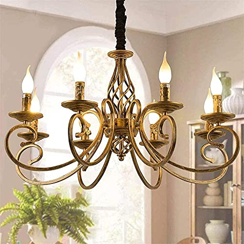 Vintage Kronleuchter Kerze Antik Pendelleuchte Industrie Hängeleuchte Wohnzimmerlampe Rustikale Anhänger Metall Pendellampe Höhenverstellbar E14 Retro Eisen Deckenleuchte Loft Lüster,Messing,8 lights