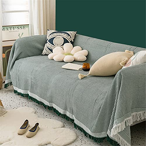 YCDZSW Multifunktionale dekorative Strickdecke mit Fransen, Überwurf für Sofa, Couch, Sessel, Bett, Bauernhaus und Heimdekoration, Tagesdecke (grün, 230 x 280 cm)