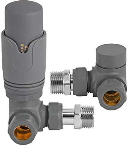 SPARES2GO Robinet Thermostatique, Vanne d'angle pour Radiateur Anthracite