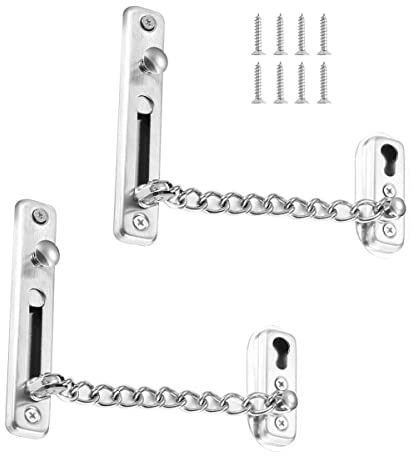 Tür Sicherheitskette,Diebstahl Kette Türkette,2 Stück Türkette aus Edelstahl GießenTürsicherung Tür Kettenschloss mit Sicher Schnalle,Türgriff Diebstahlschutz Kette mit Schrauben