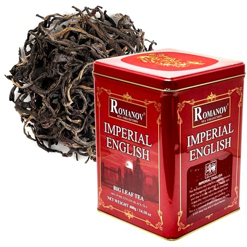 Romanov Tea | Imperial English | Big Leaf Black Tea | 100% Pure Ceylon Black Tea | Metal Tin | GMO Free | Gluten Free | Dairy Free | Sugar Free | 100% Natural | 400 g (1)