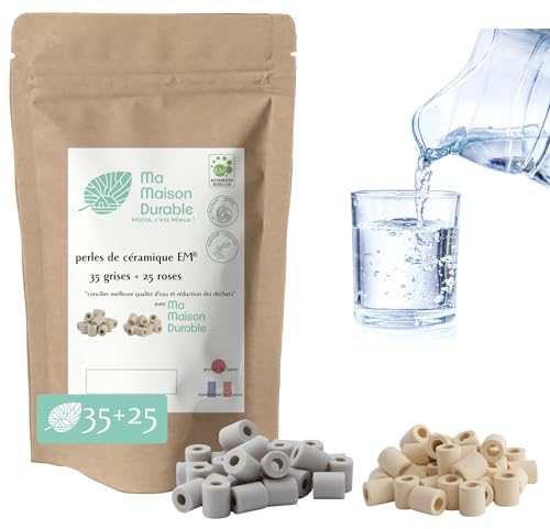 Ma Maison Durable EM® Pack of 60 Ceramic Beads - Pack of 35 Grey + 25 Roses - Natural Tap Water Purifier Filter - Natural Chlorine Limestone Filtration Balls for Pitcher Decanter Water Fountain