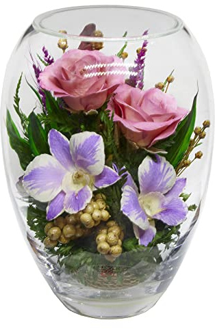 Fiora Blume | Echte Rosen Orchideen | Hält bis zu 5 Jahre | Heimdekorationen ohne Wasser | Allergiefrei | Geruchsresistent | Einzigartiges Geschenk