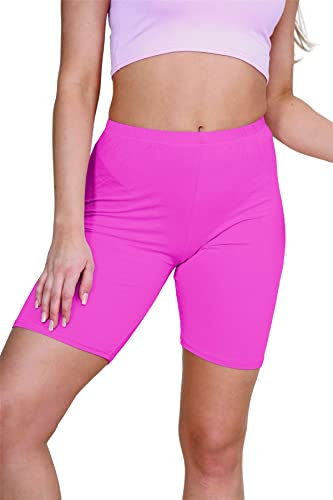 Hamishkane® Damshorts – nya enkla stretchiga cykelshorts för kvinnor, aktiva gymshorts över knäet för kvinnor – yoga träning sport löparshorts för kvinnor, Neon rosa, 50/52 SE