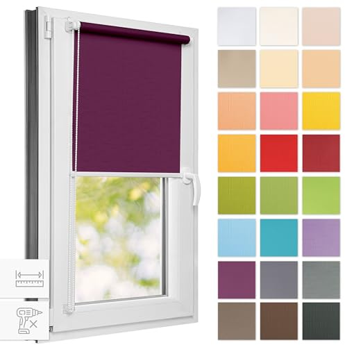 Estika Rollo für Fenster ohne Bohren - 90cm x 120cm - Violett - 25 Stofffarben, Klemmfix Montage, Fensterrollos für innen, Sichtschutz für Fenster und Balkontür (90 cm Stoffbreite)