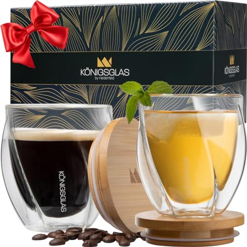 heidenfeld Original Königsglas Swing doppelwandige Gläser Set (2x 250 ml) - Latte Macchiato Gläser - Design Premium Glas - Cocktailgläser - Kaffe & Cappuccino Tassen - Teegläser Set - Thermogläser