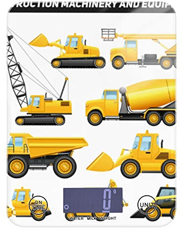 Construction Equipment Yellow Machinery with Truck Crane and Bulldozer Tempered Glass Kitchen Scales, Digital Weight Grams and Oz Food Scales for Cooking Baking Meal Prep Home Weight Loss Health Diet