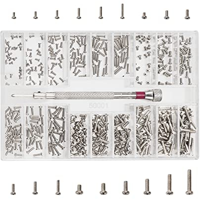 YIXISI 500 Piezas Tiny Micro Kit de Tornillos de Reparación, 18 Tamaños Acero Inoxidable Tornillos Autorroscantes Pequeños Kit, M1.2 M1.4 M2 Kit de Surtido de Tornillos Pequeños, Plateado
