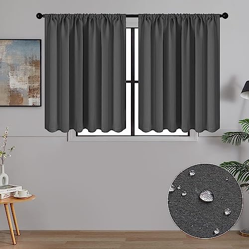 MRTREES Tende per Interni Oscuranti 60x90cm 2 Pezzi Termiche Isolanti Tende Moderno con Bastoni Camera da Letto Soggiorno Finestre Camerette Bambini Acustico Elegante Griogio Scuro