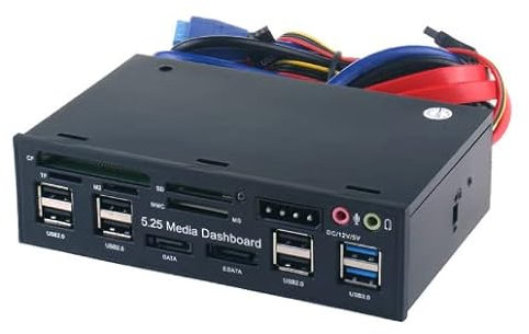 525E - Lector de tarjetas interno de 5.25 pulgadas, USB 3.0 ESATA PC unidad óptica Hub Media Dashboard lector de tarjetas multifunción