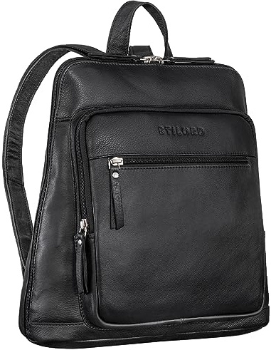 STILORD Camden Moderner Lederrucksack Damen Echtleder Elegant Mittelgroß - ideal als Cityrucksack Frauen Tagesrucksack Laptop-Rucksack 13-14 Zoll oder Reise Daypack Farbe:schwarz