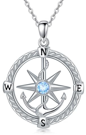YAFEINI Anker Halskette für Damen 925 Sterling Silber Blau Ozean Herz Nautische Anhänger Kette Kristall Schmuck Geschenk für Mädchen Mutter Tochter