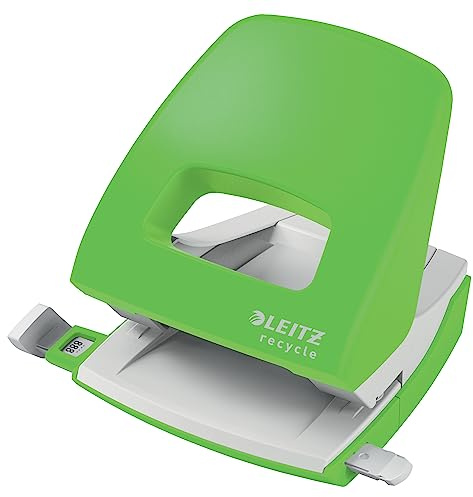 Leitz NeXXt Recycle Locher, 30 Blatt, A4, für Büro & Schule, Führungsschiene mit Formatmarkierungen, 100 % recyclebar, umweltfreundlich, Recycle-Sortiment, Grün, 50030055