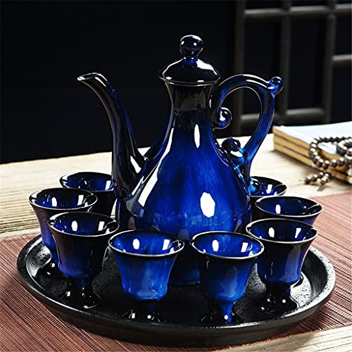 Juego de Vino Celadon, cerámica, Vino doméstico Baijiu, Olla de Vino Antigua, Copa de Vino de pie Alto, Plato de Vino