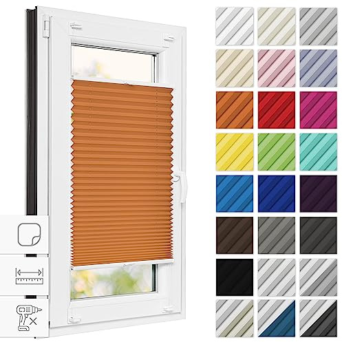 Estika Tenda plissettata con fissaggio adesivo senza forare - 30 x 100 cm - Arancia - per interni, per finestre, tessuto semi-trasparente, protezione solare