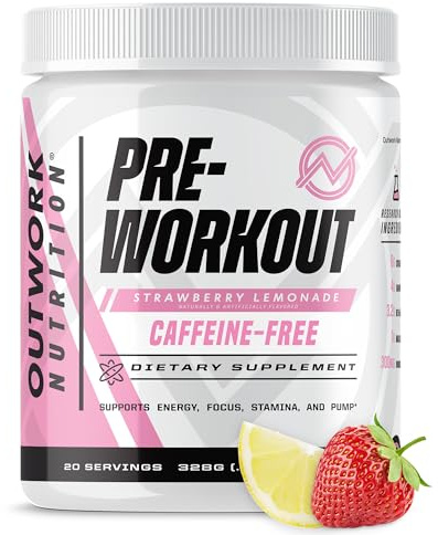 Outwork Nutrition Non-Stim Pre Workout Powder - Citrulline Malate, Beta-Alanine, Rhodiola Extract for Performance, Focus & Energy Boost - Preworkout for Men, Women (Caffeine Free, Strawberry Lemonade)