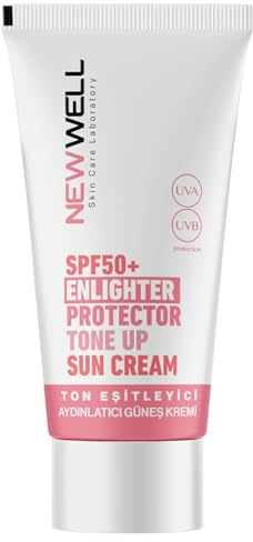 NEWWELL Ljusande solskyddsmedel SPF 50+, solskydd 50 ml med blått ljus och UV-skydd, balanserar hudton, fuktgivande med aloe vera, snabbabsorberande,