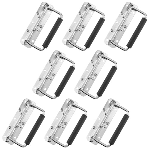 CHEUKYIU Lot de 8 Poignées de Caisse Pliantes, Poignée Pliante à Ressort Avec Caoutchouc, Pour Boîtes de Rangement de Remplacement de Boîte à Outils, 140 x 40 mm