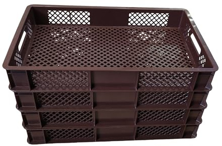 kanister-vertrieb® 4er SET Bäckerkisten 600x400x90mm, Bäckerkiste, Brotkiste, Brotkörbe, Brötchenkiste, Aufbewahrungsbox offen, 60x40x9cm, Stapelbehälter, Eurobehälter, Stapelkisten braun