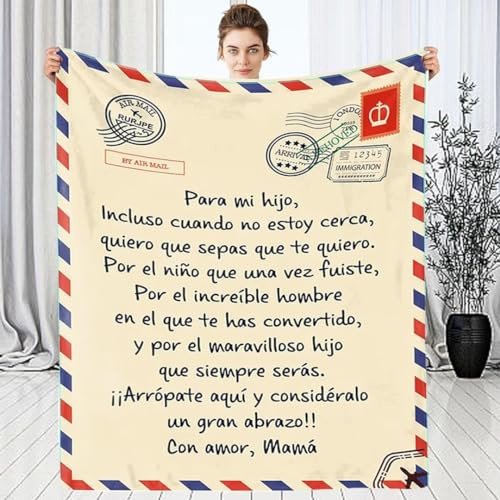 ARRITS Manta Personalizada De Mamá para Mi Hijo, Manta De Franela Espesar Mensaje Carta Impreso Cobijas De Invierno, Manta para Hijo, Regalos De Cumpleaños Navidad Español Mensajes 130x150cm