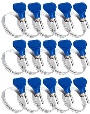 POWERTEC 70247-P3 1-1/2 Inch Stainless Steel Thumb Screw Clamps, Adjustable Key Hose Clamps for Pool Hose for Above Ground Pools and PVC Tubing, Pipe Clamp, Worm Gear Clamp, 15 Pack