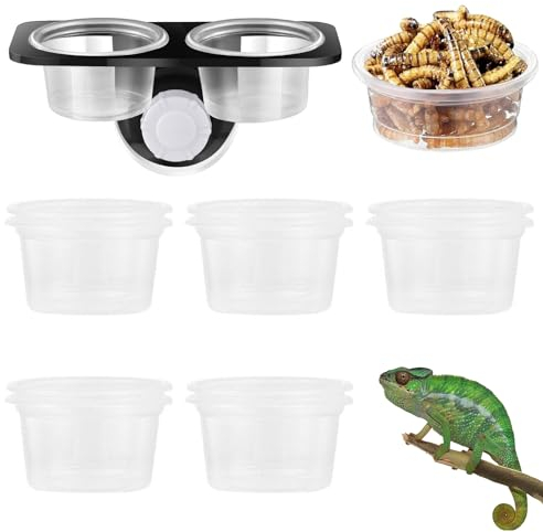 WIYETY Reptilienfutter und Wasserbecher Crested Gecko 2 Stück Reptile Feeding Cup Gecko Feeder mit 20 Futtertassen, Saugnapf Reptilienfutter Wasser Futternapf mit Schraubzubehör (Doppelschüssel)