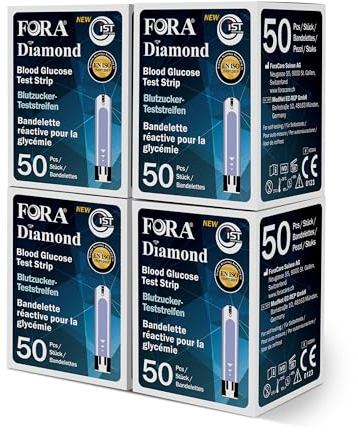 Tiras Reactivas para Glucosa en Sangre FORA Diamond – Paquete de 200 Tiras, Alta Precisión, Compatibles con Medidores FORA Diamond, Resultados Rápidos y Confiables