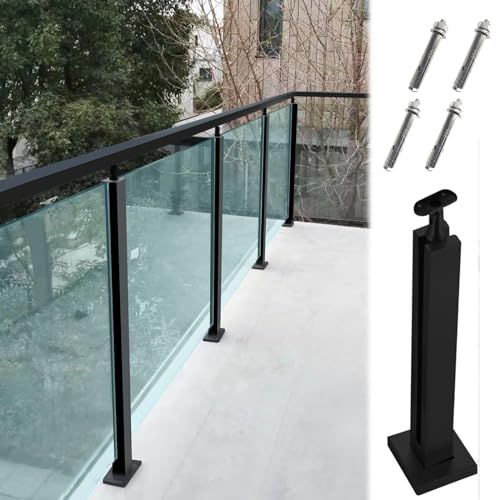 Glasgeländer Pfosten Geländer Glasgeländer Panels Clamp Post für Deck，Glasgeländersäulen-System/ Treppe Glasgeländerpfosten Hochbelastbare schwarze End-/Mittel-/ Eckpfosten(Kann Handlauf hinzufügen) (