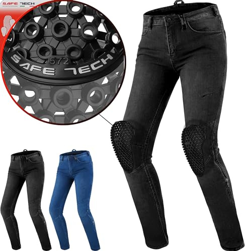 Shima Metro Motorrad Jeans Damen mit Protektoren Airforce Knieprotektoren Motorradhose Kurzgrößen Hosen Motorradjeans für Damen Protektorenhose Textilhose Jeanshose Lang (Frauen, Schwarz, 28/32)