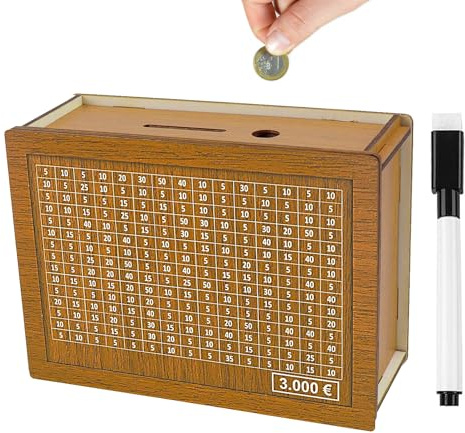 KokoroKassa® Hucha Japonesa de Madera | Objetivo 3000€ | para Niños y Adultos | con Bolígrafo | Desafío Divertido y Entretenido | Fácil Montaje | Ahorrar Dinero | OriginalCorner®