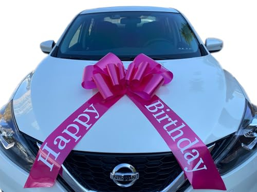 Chexin Riesige Große Rosa Schleife für Auto Geburtstag，Happy Birthday,Geschenkschleife Große - XXL 58.4 cm, und Schleife mit 185 cm Bänder, Riesige Autoschleife, Große Masche, Car Bow für Fahrrad