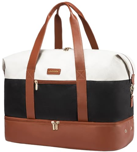LOVEVOOK Handgepäck Tasche Für Flugzeug 40x20x25, Reisetasche Weekender | für Ryanair, Klein Sporttasche Kliniktasche Geburt, Travel Bag mit Schuhfach für Eurowings EasyJet, Beige Braun Schwarz