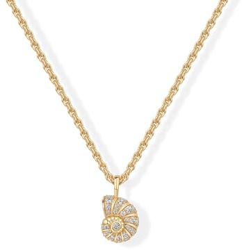 PAVOI 14K Yellow Gold Plated Dainty Boho Beachy Summer Conch Seashell Pendant Necklace for Women | Knit Tightened Rope Chain Necklace