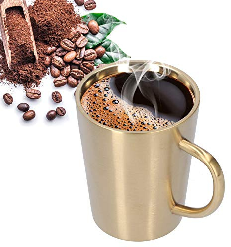Jwthee Kaffeebecher aus Edelstahl, 340 ml,Campingbecher, unzerbrechlicher Kaffeebechers,Kaffeetasse,isolierter Becher mit Henkel,Doppelwandige Isolierbecher,Edelstahlbecher(Gold)