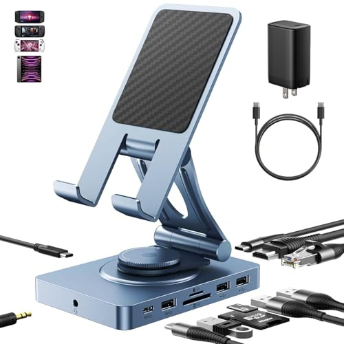 Versatile USB C Docking Station for iPad (USB-C), 11-in-1 with SD TF 4.0 Reader, 4K@60Hz HDMI, RJ45, Audio, USB A, USB c, Rotatable, Also for Tablet, Steam Deck, ROG Ally, Legion Go, with 65W Adapter