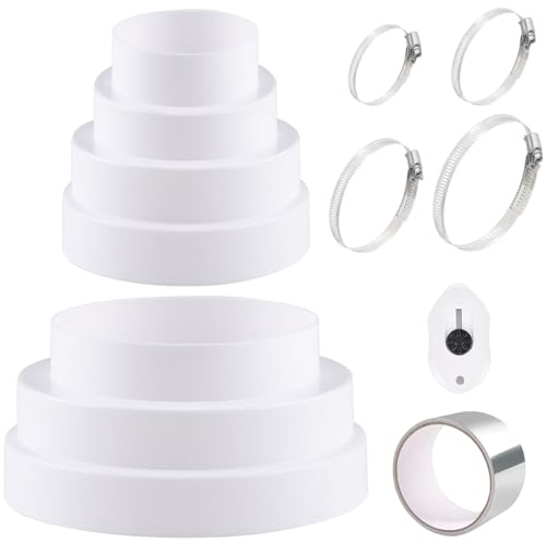 Universal Reduzierverbinder ABS Reduzierstück Ø 80 100 110 120 130 150 mm | Ø80-150mm mit Edelstahl Schlauchschellen Aluminiumfolienband Reduzierstück für Lüftungssystem Lüftung Rundrohr Ventilation