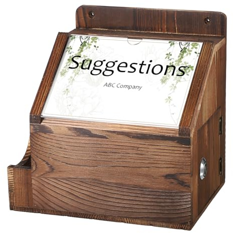 SUMTree Retro Wood Suggestion Business Card Box, Ballot Box with Lock, Donation Box with Sign Holder, Suggestion Box Storage Container for Voting, Secure and Safe Ticket Box