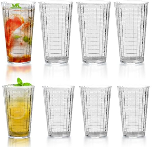QLFJ-FurDec 8 Stück Wassergläser Set, 350ml Trinkgläser Kunststoffbecher | Transparen Camping Gläser Kinderbecher Plastik Bruchfest Drinking Glass, Stapelbar Kunststoff Saftgläser Plastikgläser