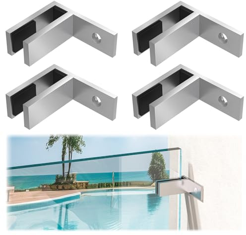 Gyykzz T316 Railing Wall to Glass Clamp, 90° F Shape Railing Bracket, 4Pack | No Drilling in Glass, Marine Grade Heavy-Duty, Fits 3/8-1/2 Glass Thickness, Includes Rubber Pad, Fence, Pool, Balcony Deck