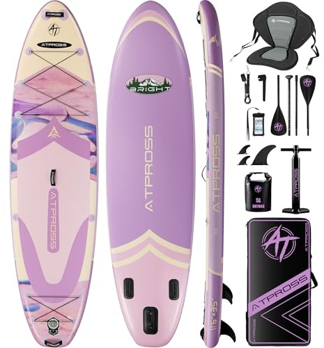 ATPROSS Aufblasbares SUP Board 350 x 89 x 15 cm, | bis 240 kg Tragfähigkeit, extra breit für Erwachsene, rutschfeste Standfläche, inkl. Premium SUP Zubehörset & Rucksack