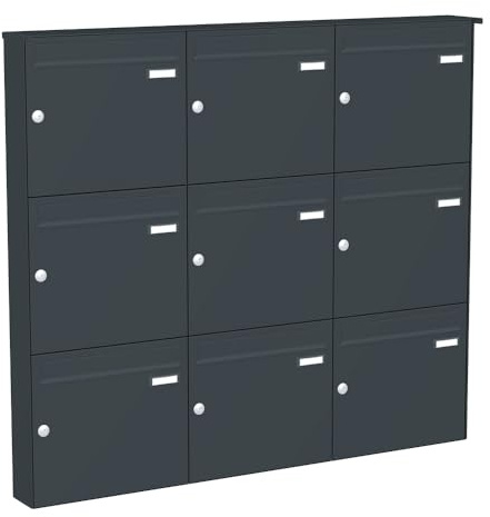 KNOBLOCH Briefkastenanlage | Aufputz | 9-Fach | Anthrazit RAL 7016 | senkrecht | optional 2. Namensschild & 3 Schlüssel