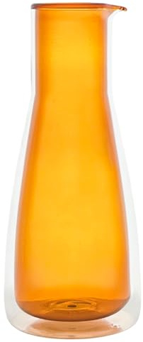 Cloudnola Double Wall Insulated Carafe, Amber Orange, 34oz For Both Hot and Cold Beverages, Handblown Borosilicate Glass Pitcher