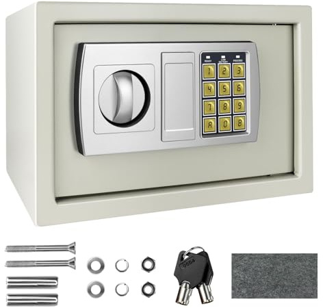 8.5L Electronic Digital Safe Box, Fireproof Security Box Home Office Money Cash Jewelry Steel Safety Box with 2 keys, Wall Mounted Mini Safe for Home Office Hotel, 31 x 20 x 20 cm, White