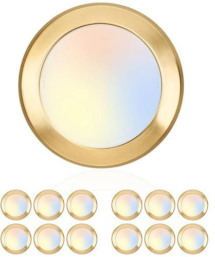 hykolity 5/6 Inch Selectable CCT LED Disk Light Flush Mount, 3000K/4000K/5000K, Dimmable Recessed Retrofit Ceiling Light, CRI90, 1050lm, 15W, Installs Into Junction Box or Recessed Can, Gold, 12 Pack
