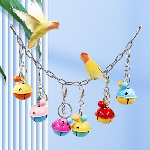 Dnoifne Jouet Suspendu avec Cloches pour Oiseaux – Jouet à Mâcher Coloré pour Perruches, Inséparables, Conures, Cockatiels – Accessoires de Cage pour Oiseaux de Petite et Moyenne Taille