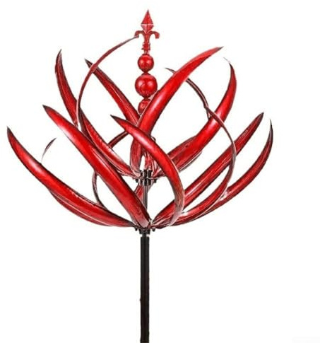 Moulin à vent en métal rotatif pour jardin, terrasse, cour, décoration d'intérieur, 20 x 90 cm (rouge)