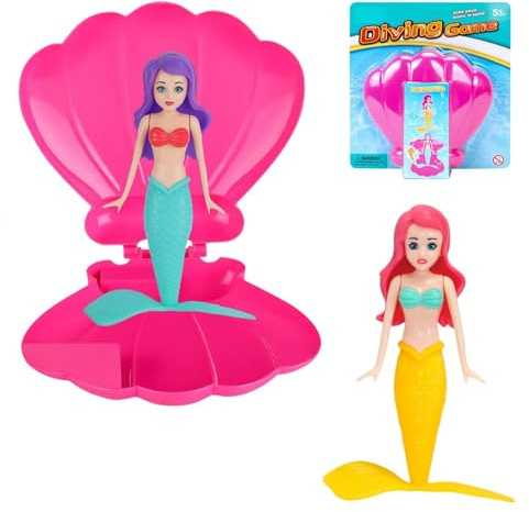 Set di 2 giocattoli per piscina, sirena, 1 conchiglia, set di giocattoli per immersioni in piscina con conchiglia, giocattolo per affondare la piscina, giocattoli per bambini, regalo per tutti (E1)