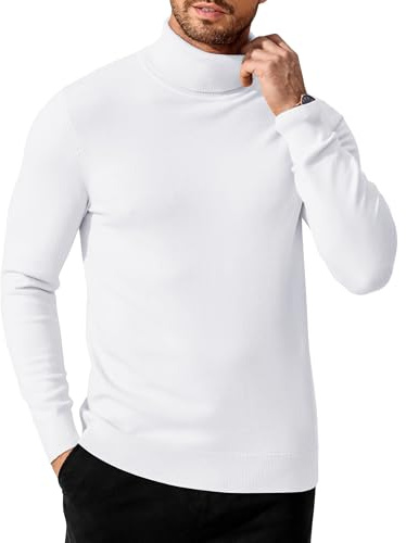 COOFANDY Pull Col Roulé Homme Tricot Coupe Classique Pullover Casual Décontracté Hiver Blanc L