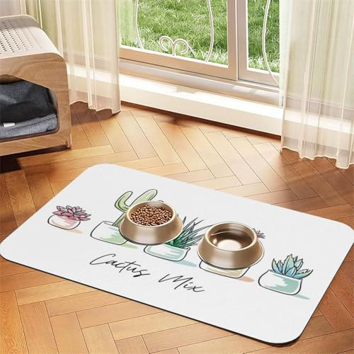 Cute Cactus Succulent Cacti,Waterproof Pet Feeding Mat,PU Leather Placemats for Cat Dog Water Bowl,Food Mats,30x45cm